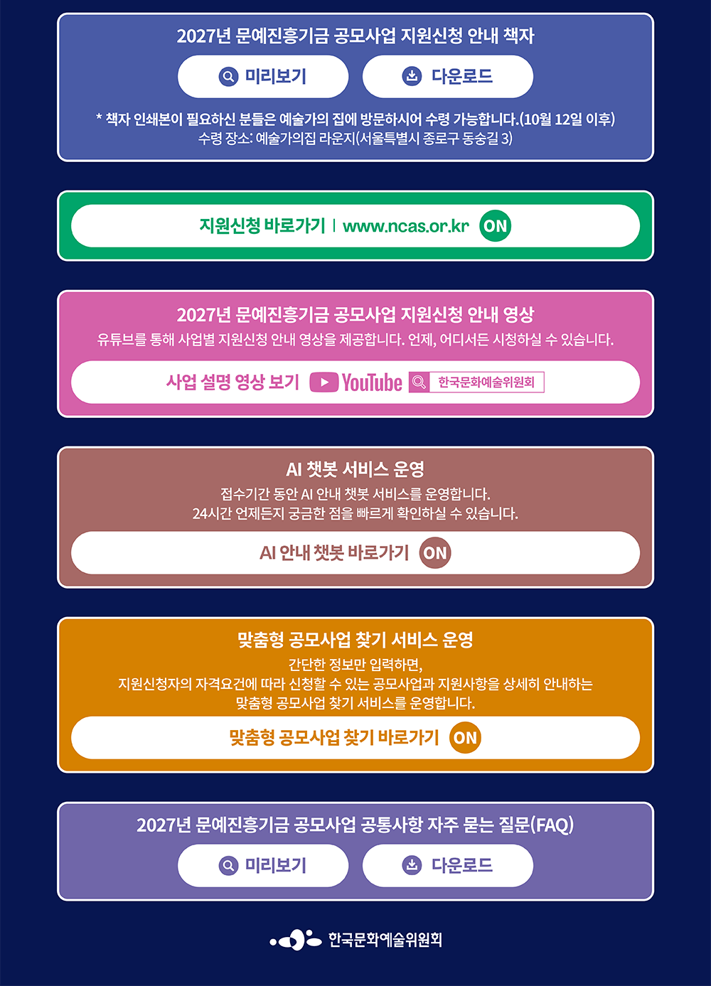 2026년 문예진흥기금 공모사업 한눈에 보기 3(자세한 내용 아래 참조)