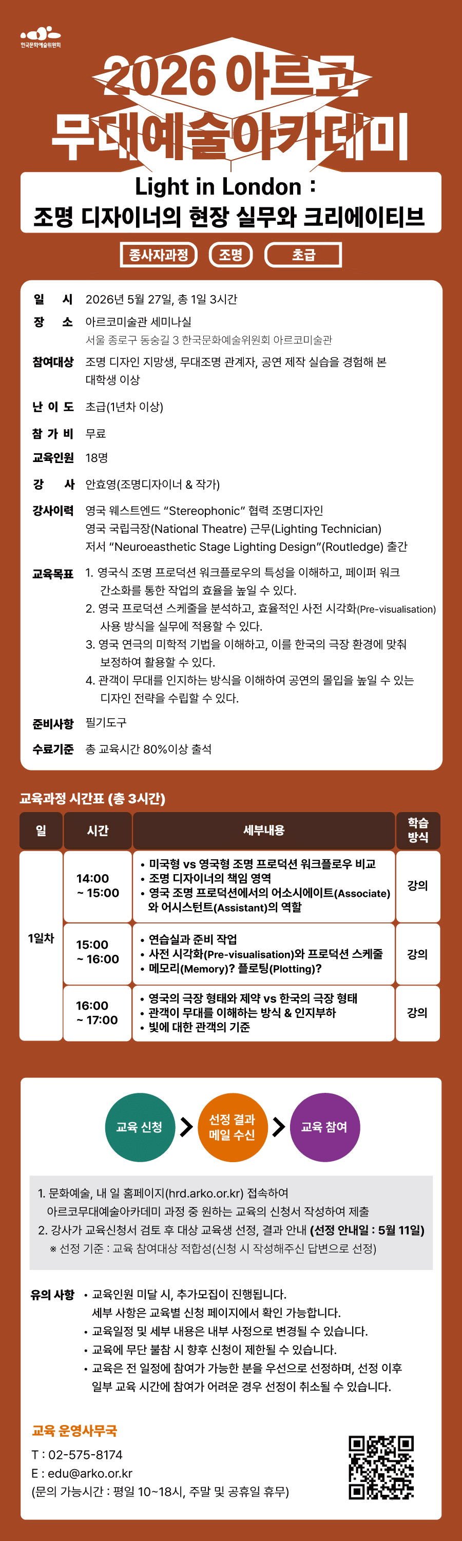 2026아르코무대예술아카데미 Light in London : 조명 디자이너의 현장 실무와 크리에이티브 (종사자과정 조명 초급)(자세한 내용 아래 참조)